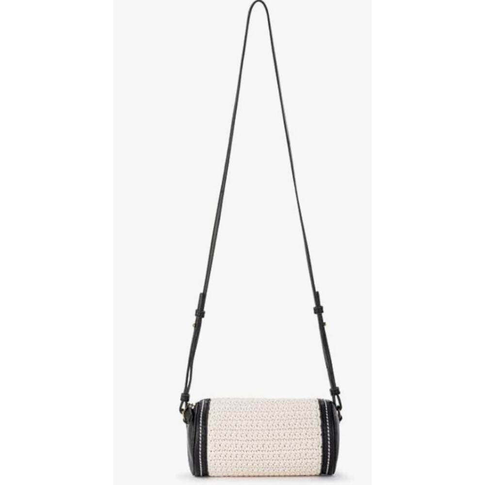 The Sak Womens Black & Cream Crochet /Leather Paloma Barrel Crossbody Purse NWOT